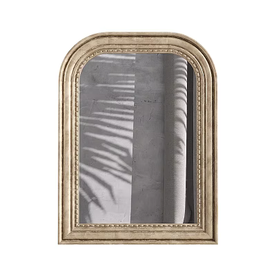 Arched Wooden Framed Mirror With Decorative Edges And Plant Shadow Reflections 3d model