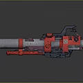 Futuristic Mechanical Weapon With Red And Silver Metallic Finish And Cannon Barrel
