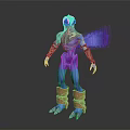 Fantasy Game Movie Character With Blue Body Brown Wings Glowing Blue Details Leg Armor Claws