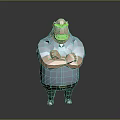 Cartoon Male Character 3D Model Light Blue Shirt Arms Crossed Mustache Standing Pose
