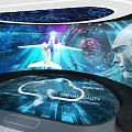 Modern Futuristic Exhibition Hall With Digital Screens Interactive Displays And Circular Lighting