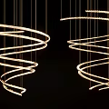 Modern Spiral Chandelier Featuring Glowing Metallic Curves Hanging Elegantly From Ceiling