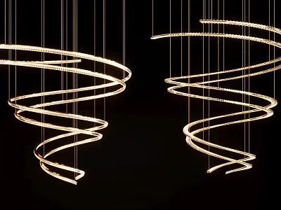 Modern Spiral Chandelier Featuring Glowing Metallic Curves Hanging Elegantly From Ceiling 3d model