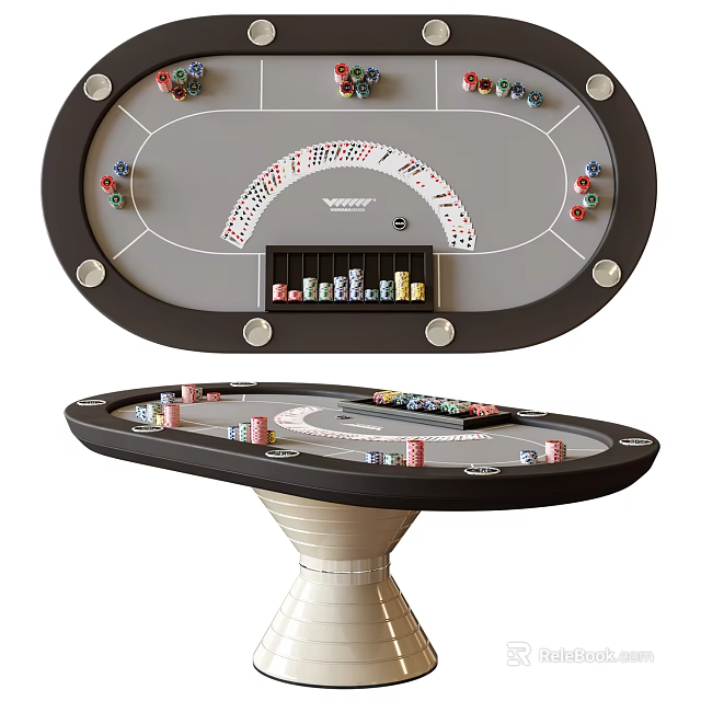 Premium Entertainment Table With Poker Tabletop Design Playing Cards And Colorful Chips 3d model 