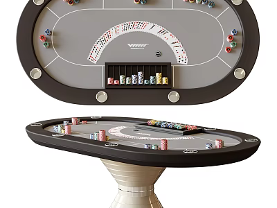 Premium Entertainment Table With Poker Tabletop Design Playing Cards And Colorful Chips 3d model