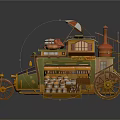Vintage Functional Mobile Cart Featuring Spice Jars Bread Display Open Shelves And Canopy