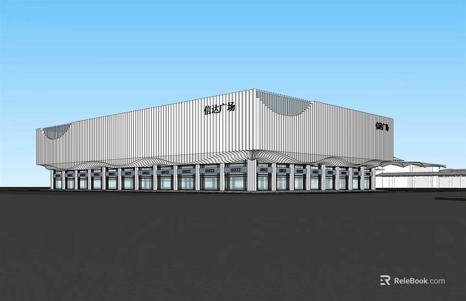 Modern Commercial Complex Architectural Design With Metallic Facade And Large Glass Windows 3d model 