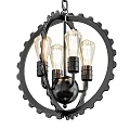 Industrial Style Black Metal Gear Frame Chandelier With Four Edison Bulbs