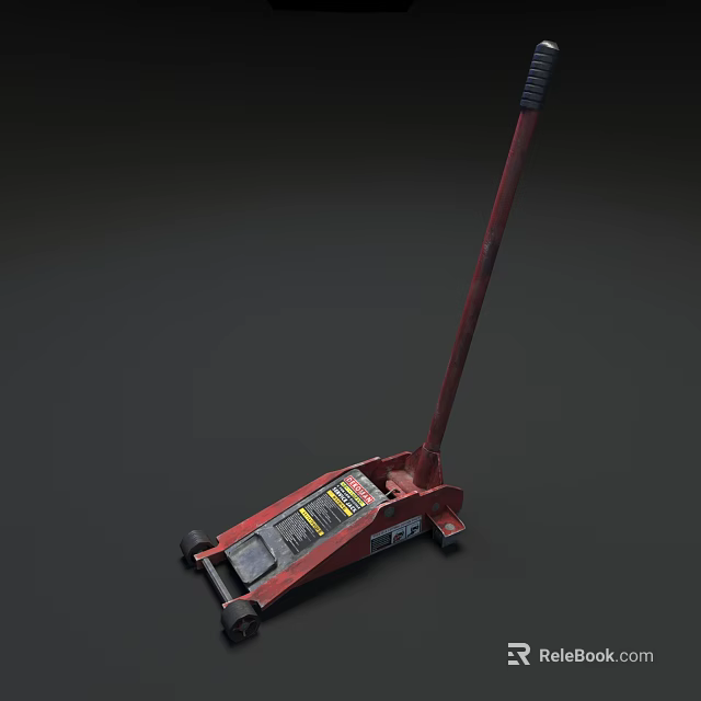 Red Hydraulic Jack With Long Handle And Metal Base For Vehicle Maintenance 3d model 