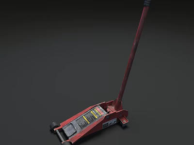 Red Hydraulic Jack With Long Handle And Metal Base For Vehicle Maintenance 3d model