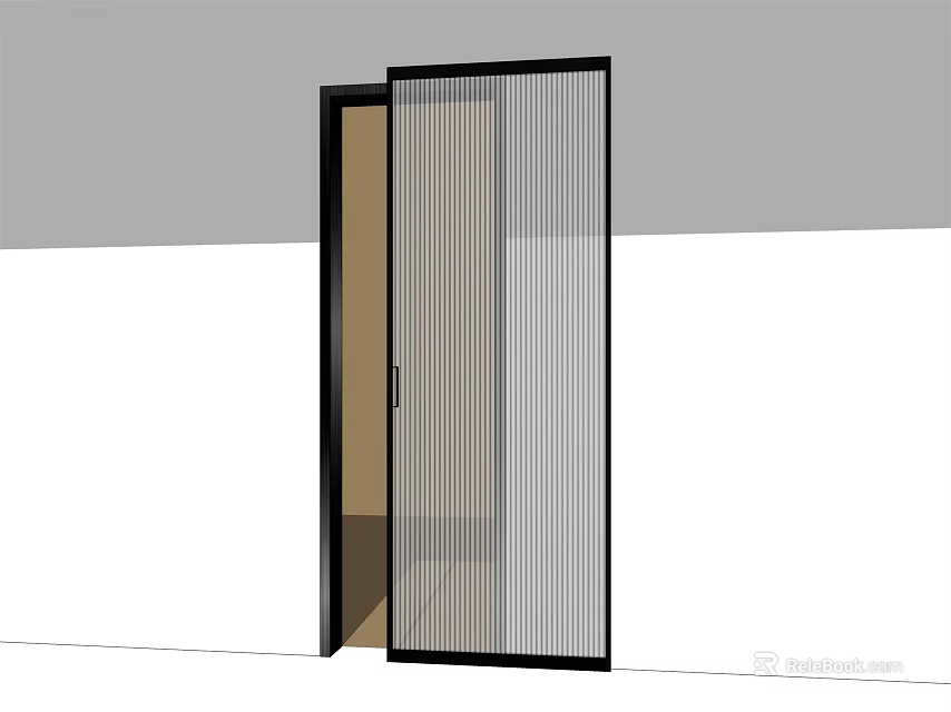 Modern Interior Door With Black Frame And Slatted Glass Panel Open Design 3d model 