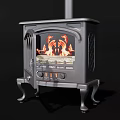 Modern Metal Fireplaces With Glass Door And Tall Chimney Featuring Burning Fire 3d model