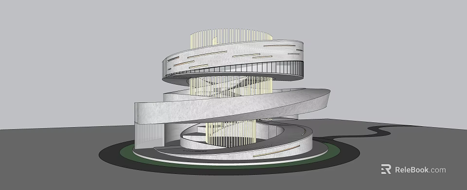 Ancient Architecture Design With Modern Spiral Structure Glass And Metal Frames 3d model