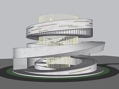 Ancient Architecture Design With Modern Spiral Structure Glass And Metal Frames 3d model