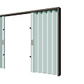 Light Green Vertical Striped Sliding Doors with Dark Brown Frame and Open Design