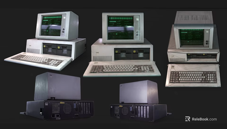 Vintage Computers Collection With Different Models Monitors Keyboards And Classic CPUs 3d model