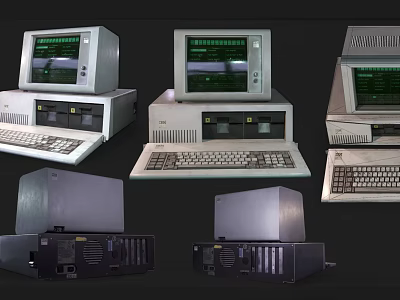 Vintage Computers Collection With Different Models Monitors Keyboards And Classic CPUs 3d model
