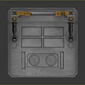 Mechanical Gate Design Featuring Yellow Mechanical Arms Gray Platform Blue Illuminated Stripes And Surface Patterns