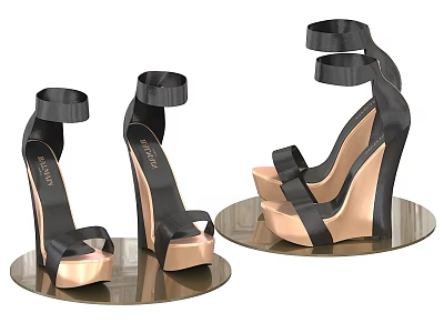 Black Strap High Heel Shoes With Rose Gold Platform Heel And Fashion Style 3d model