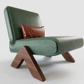 Green Leather Accent Chair With Brown Pillow And Angled Wooden Legs