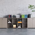 Modern Bookcase With Open Shelves Closed Cabinets Books Globe Colorful Folders And Decorative Items