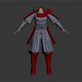 Man Wearing Traditional Gray And Red Warrior Armor With Shoulder Guards