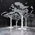Intricately Carved White Tree Sculptures Featuring Twisted Trunks And Complex Roots