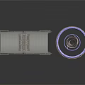 Gray Stone Arch Bridge And Circular Building Models With Purple Lighting