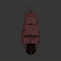 Vintage Model Sailing Ship With Pink Sails And Intricate Decorative Details