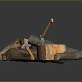Natural Wood Stone Material Display With Logs Axe And Tree Stump 3d model
