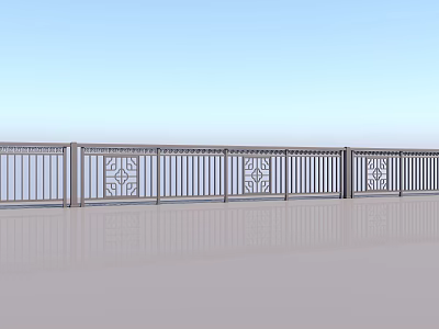 Modern Decorative Metal Railing With Intricate Patterns On Terrace With Smooth Floor Reflection 3d model