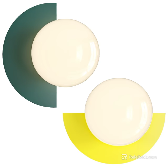Modern Green and Yellow Minimalist Wall Lamps with White Globe Shades for Indoor Home Decor 3d model 