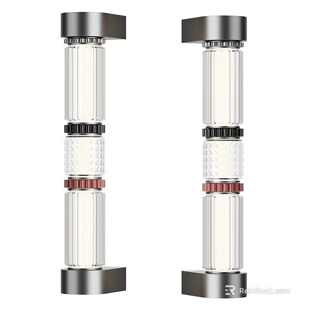 Modern Transparent Column Floor Lamp With Black Red Decorative Rings And Glass Base 3d model 