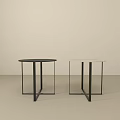 Modern Round Side Tables With Black And Light Colored Tops And Metal Frames 3d model