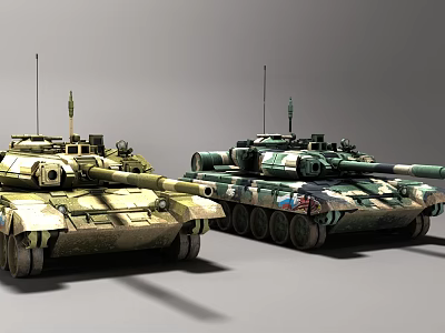 Two Military Tanks With Camouflage Patterns And Weapon Systems Side By Side 3d model Two Military Tanks With Camouflage Patterns And Weapon Systems Side By Side 3d model