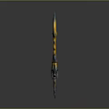 3D Model of Decorative Weapon With Yellow Gray Sharp Blade and Intricate Design