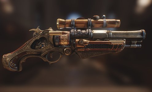 modern pistol steampunk gun 3d model