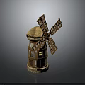 Traditional Windmill Building with Thatched Roof and Wooden Structure and Rotating Blades Design