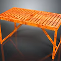 Modern Elegant Orange Wooden Table Featuring Slatted Top And Crossed Legs Design