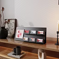 Decorative Ornament Set with Wooden Shelf Colorful Cards Black Candle Holders Vase and Ceramic Mugs