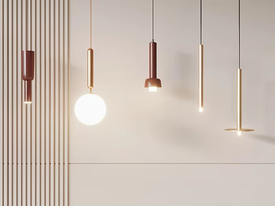 Modern Pendant Lights In Brown Gold Metal With Various Designs For Interior Decor 3d model