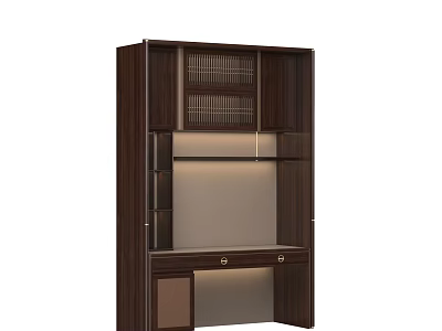 Dark Wood Desk With Built in Bookshelf Drawers And Glass Doors For Home Office 3d model