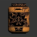 Artistic Black and Orange Furniture Jar With Hand Painted Figural Floral Patterns