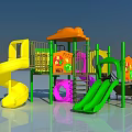Colorful Playground Equipment With Fish Shaped Top Yellow Platform Purple Slide And Climbing Frame