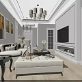 Modern TV Stand In Living Room With Flat Screen TV And Decorative Paintings