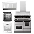 Modern Stainless Steel Kitchen Cookware Including Gas Stove Oven And Range Hood