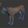 Realistic 3D Brown Cougar Standing with Open Mouth on Dark Background