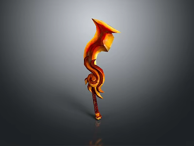 Fantasy Style Axe With Orange Red Flame Like Design And Ornate Spiral Patterns 3d model