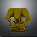 Golden Three Headed Elephant Sculpture As Ornate Furniture Decor Piece With Detailed Base