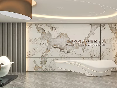 Elegant Modern Reception Area Featuring White Curved Desk Marble Wall Gray Floor And Modern Lighting 3d model